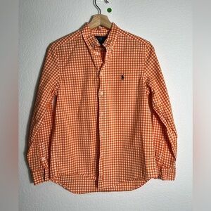 Ralph Lauren boys 14/16 plaid long sleeve shirt orange white